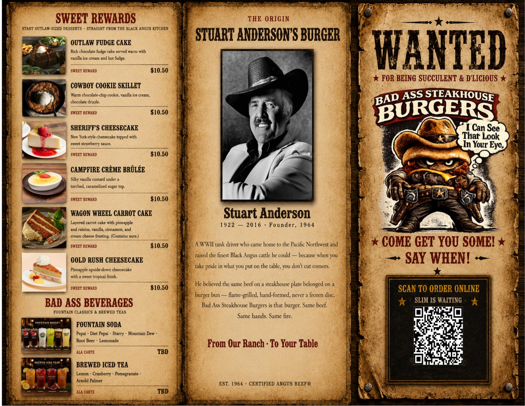 Bad Ass Steakhouse Burgers menu — side 1