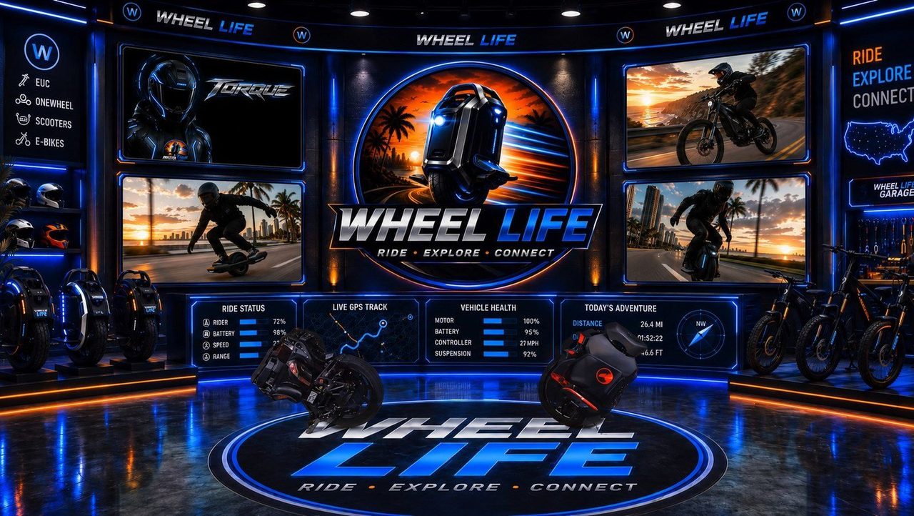 A branded virtual studio set built for a community media brand, with the host position, screen wall and show identity in one frame.