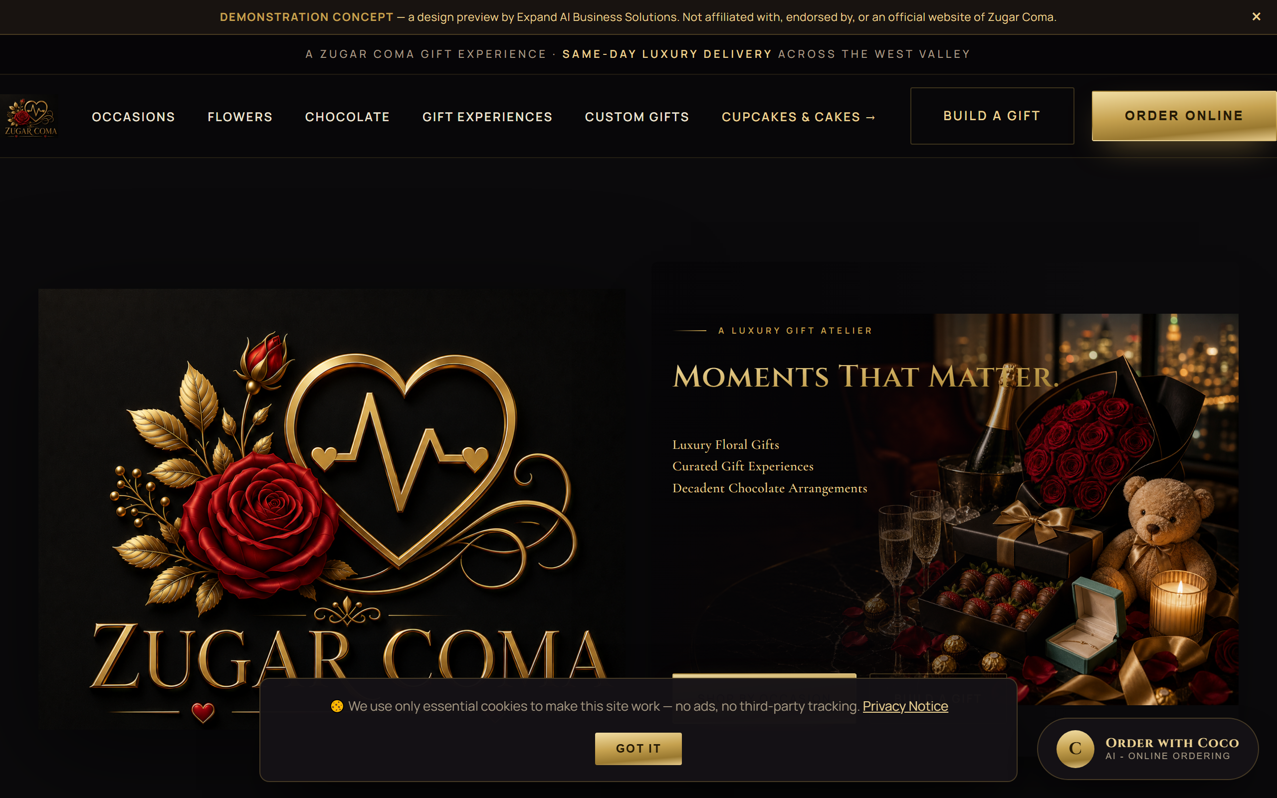 Floral & Gifts — Premium — Black & Gold demonstration site