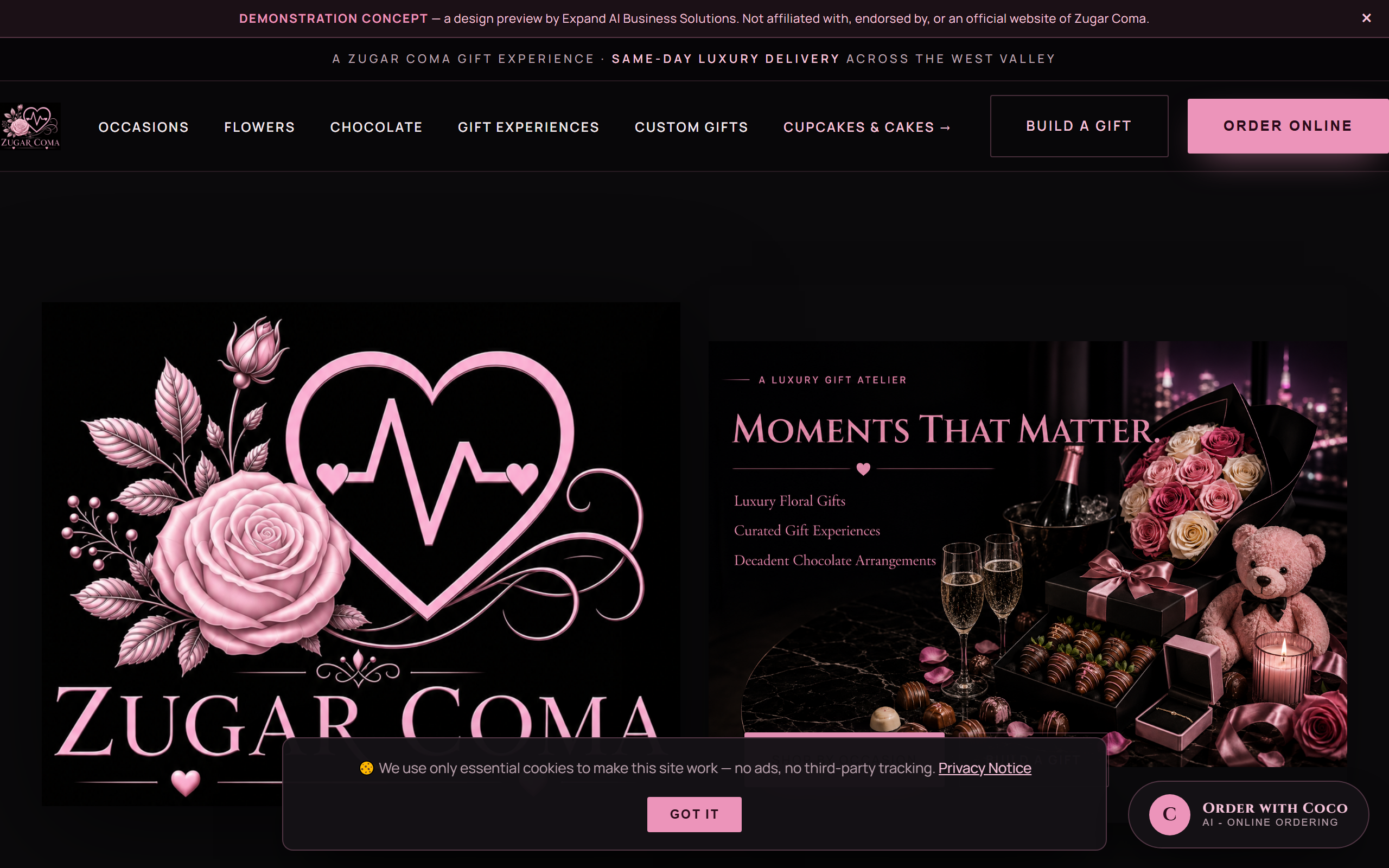 Floral & Gifts — Original — Black & Pink demonstration site