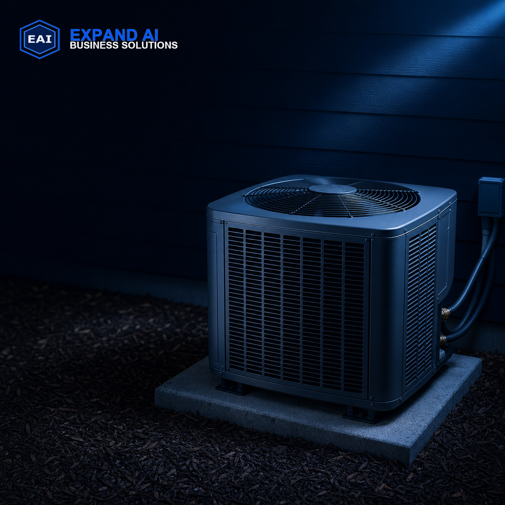 Suburban Phoenix home, midday — the outdoor AC condenser unit sits intact next to the house, looking ordinary.